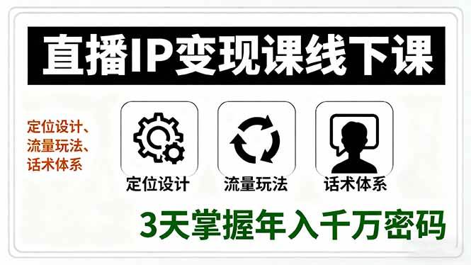 图片[1]-（16065期）直播IP变现课线下课，定位设计、流量玩法、话术体系，3天掌握年入千万密码
