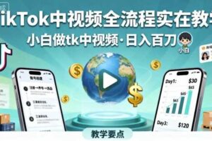 TikTok中视频全流程实操教学，小白做tk中视频，日入百刀-麦资源网