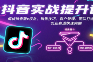 抖音实战提升课:解析抖音蓝v权益,销售技巧、客户管理、团队打造等创业赛道快速突围-麦资源网