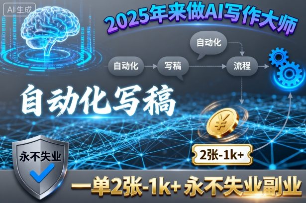 2025年来做AI写作大师，自动化写稿，一单2张-1k+，*失业副业