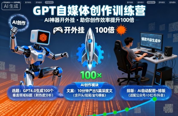GPT自媒体创作训练营：AI*开外挂，助你创作效率提升100倍