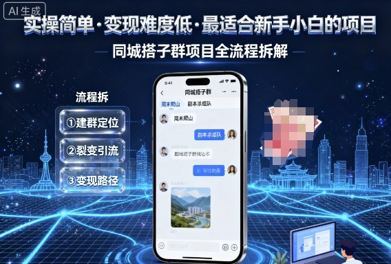 实操简单，变现难度低，*新手小白做的项目，每天轻松收入3张，同城搭子群项目全流程拆解