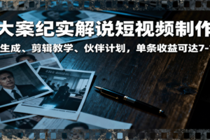 大案纪实解说短视频制作，文案生成、剪辑教学、伙伴计划，单条收益可达7-10元-麦资源网