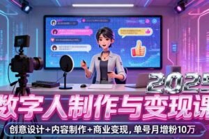 （16032期）2025数字人制作与变现课，创意设计+内容制作+商业变现，单号月增粉10万+-麦资源网
