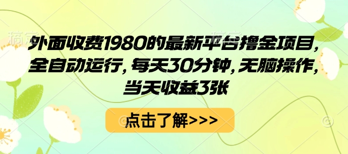 外面收费1980的*平台撸金项目，全自动运行，每天30分钟，无脑操作，当天收益3张【揭秘】