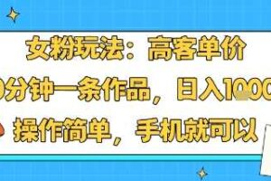 女粉玩法:高客单价,10分钟一条作品,日入1k+操作简单,手机就可以-麦资源网