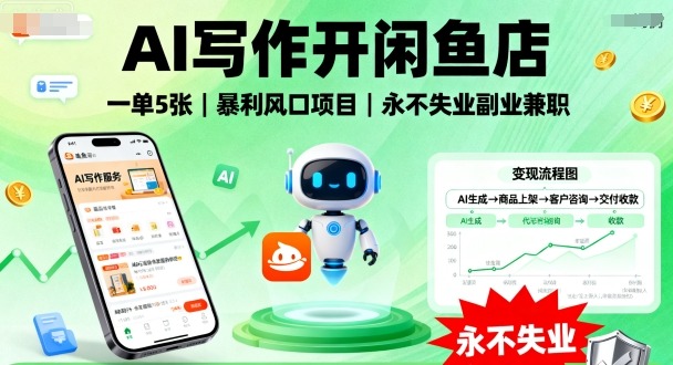 AI写作开闲鱼店，一单5张，暴利风口项目，*失业副业*【**】