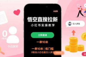 悟空直搜拉新小红书实操教学，一单10米，低门槛，0粉丝小白也能日入多张-麦资源网