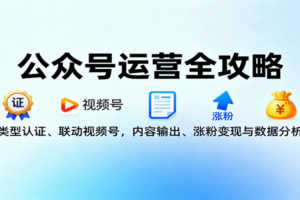 公众号运营全攻略：类型认证、联动视频号，内容输出、涨粉变现与数据分析-麦资源网