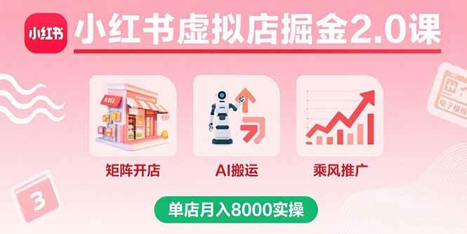 图片[1]-（15929期）小红书虚拟店掘金2.0课，矩阵开店+AI搬运+乘风推广，单店月入8000实操