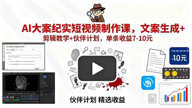 图片[1]-（15992期）AI大案纪实短视频制作课，文案生成+剪辑教学+伙伴计划，单条收益7-10元