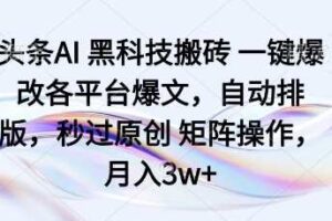 头条AI黑科技搬砖项目一键爆改各平台爆文，自动排版，秒过原创矩阵操作，月入3w+【揭秘】-麦资源网