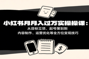 小红书月入十万实操课：从目标立项、起号策划到内容制作、运营优化等全方位变现技巧-麦资源网