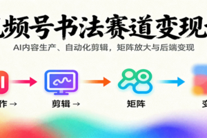 视频号书法赛道变现课:AI内容生产、自动化剪辑,矩阵放大与后端变现-麦资源网