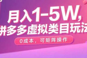 （15903期）月入1-5W，拼多多虚拟类目玩法，0成本，可矩阵操作-麦资源网
