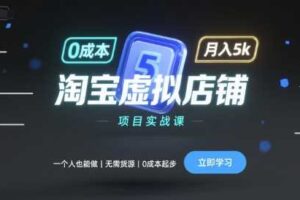 淘宝虚拟店铺项目实战课，一个人也能做，无需货源、0成本起步，月入5k-麦资源网