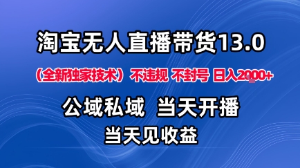 淘宝无人直播13.0，公域私域技术，不封号，不*布局下半年旺季赛道，日入1K+（*技术）【揭秘】