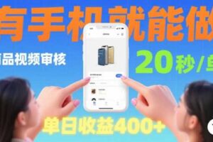 20秒做一单！商品视频审核项目，有手机就可以做，随时随地不限地方不限时间，单日收益4张【揭秘】-麦资源网