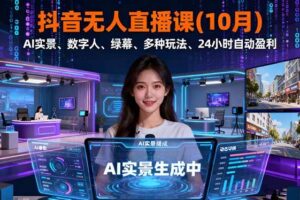 （16355期）抖音无人直播课(10月)，AI实景、数字人、绿幕、多种玩法、24小时自动盈利-麦资源网