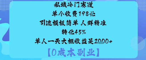 私域冷门赛道:单个收费198米引流模板简单人群*转化45%单人一天大概收益是1k+