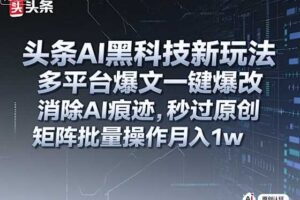 头条AI黑科技新玩法，多平台爆文一键爆改，消除AI痕迹，秒过原创，矩阵批量操作月入1w+【揭秘】-麦资源网