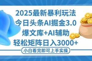 （16308期）2025年今日头条最新暴利玩法3.0，一键生成爆款，轻松实现矩阵日入3000+-麦资源网