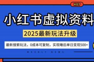 小红书虚拟资料项目：最新搜索流变现玩法，0成本简单可复制，一人多店打法，新手也可轻松日入5张+-麦资源网