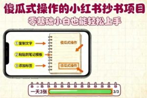 傻瓜式操作的小红书抄书项目，会复制粘贴就行，零基础小白也能一天3张-麦资源网