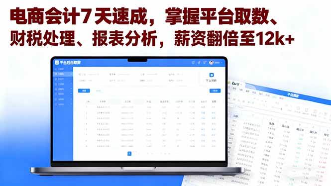 图片[1]-（16192期）电商会计7天速成，掌握平台取数、财税处理、报表分析，薪资翻倍至12k+