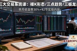 （16269期）三大交易系统课：裸K形态/三点趋势/三板体系，单月收益率30%+92节实操内容-麦资源网