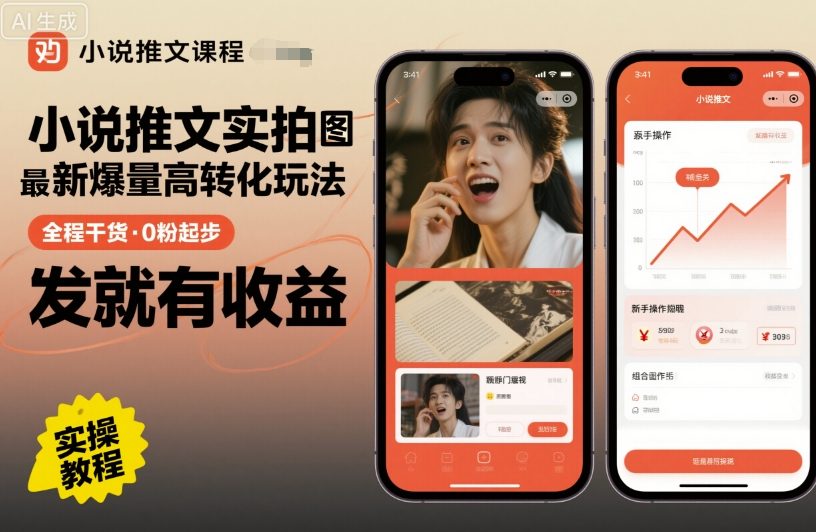 小说推文实拍双图文*爆量高转化玩法，全程干货，0粉起步，发就有收益