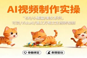 AI视频制作实操，飞天/小橘猫/美女系列，可灵/ViduAl/通义万相文生图转视频-麦资源网