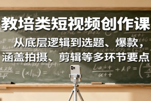 教培类短视频创作课：从底层逻辑到选题、爆款，涵盖拍摄、剪辑等多环节要点-麦资源网
