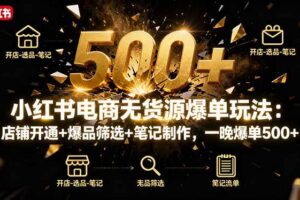 （16256期）小红书电商无货源爆单玩法：店铺开通+爆品筛选+笔记制作，一晚爆单500+-麦资源网