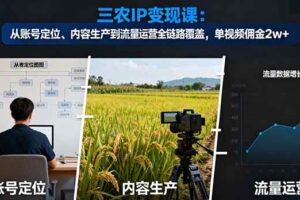 （16229期）三农IP变现课：从账号定位、内容生产到流量运营全链路覆盖，单视频佣金2w+-麦资源网
