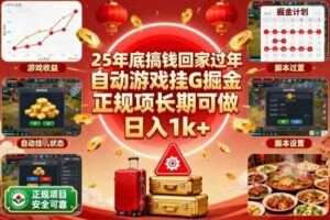 25年底搞钱回家过年，自动游戏挂G掘金，正规项长期可做，日入1k+【揭秘】-麦资源网