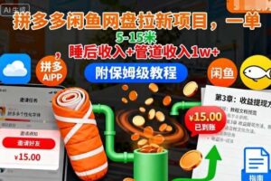 拼多多闲鱼网盘拉新项目，一单5-15米，睡后收入+管道收入1w+（附保姆级教程）-麦资源网