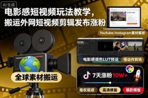 电影感短视频玩法教学，搬运外网短视频剪辑发布涨粉-麦资源网