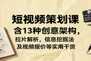 短视频策划课，含13种创意架构，拉片解析，信息挖掘法及视频报价等实用干货-麦资源网