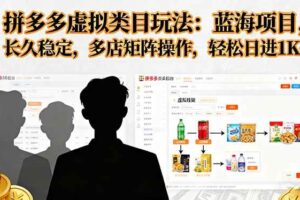 (16236期)拼多多虚拟类目玩法,蓝海项目,长久稳定,多店矩阵操作,轻松日进1K+-麦资源网