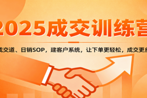 2025成交实战训练营：学成交道、日销SOP，建客户系统，让下单更轻松，成交更丝滑-麦资源网