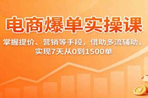 电商爆单实操课：掌握提价、营销等手段，借助多流辅助，实现7天从0到1500单-麦资源网