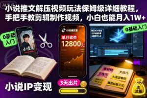 小说推文解压视频玩法保姆级详细教程，手把手教剪辑制作视频，小白也能月入1W+-麦资源网