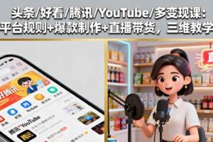(16147期)头条/好看/腾讯/YouTube/多变现课:平台规则+爆款制作+直播带货,三维教学-麦资源网