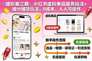 虚拟第三期：小红书虚拟单品服务玩法+细分铺货玩法，0成本，人人可操作-麦资源网