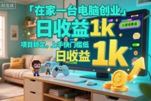 在家一台电脑创业，小游戏赛道，项目稳定，上手快门槛低，日收益1k+【揭秘】-麦资源网