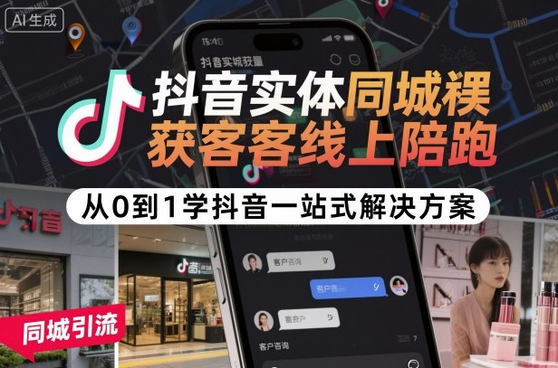 抖音实体同城获客线上陪跑，从0到1学抖音一站式解决方案