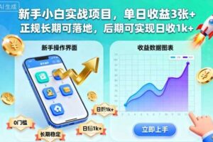 新手小白实战项目,单日收益3张+,正规长期可落地,后期可实现日收1k+【揭秘】-麦资源网