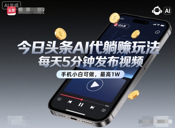 今日头条AI代躺賺玩法，每天5分钟发布视频，手机小白可做，*1W+【揭秘】