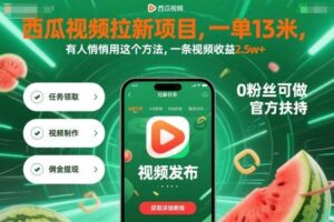 西瓜视频拉新项目，一单13米，有人悄悄用这个方法，一条视频收益2.5w+（附详细教程）-麦资源网